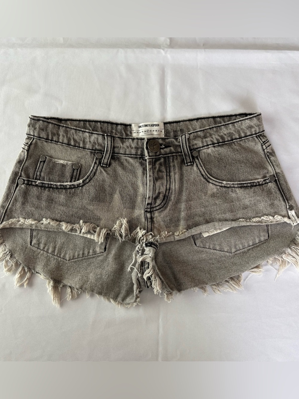 One Teaspoon Bonitas 27 Gray Acid Wash Star Distressed Denim Cutoff Shorts